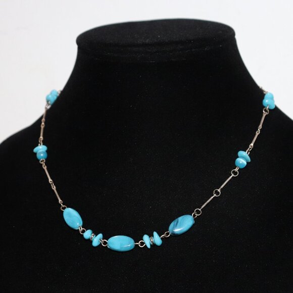 🔷💫 Silver + Blue Stone Necklace · 17" 💫🔷 - Picture 1 of 5